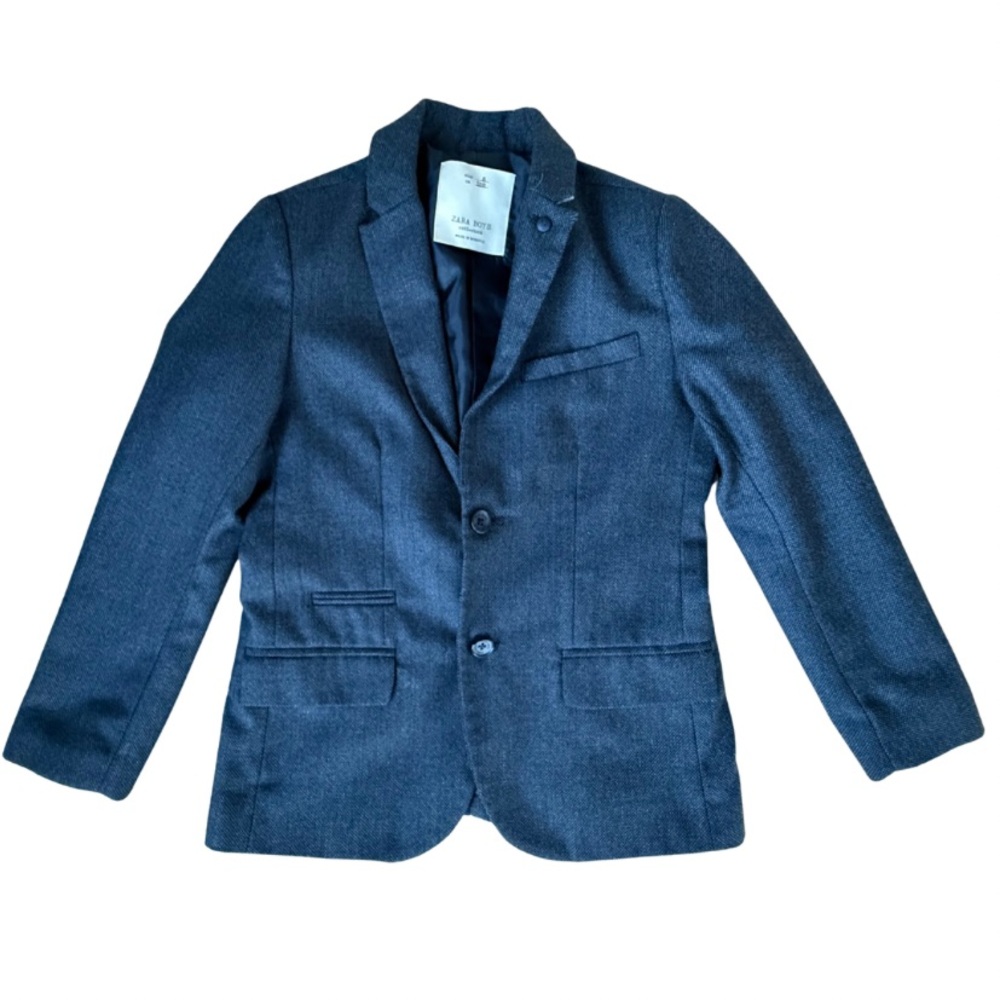 ZARA Boys Blazer Size 8 (128 cm) Navy Dress Jacket Formal EUC